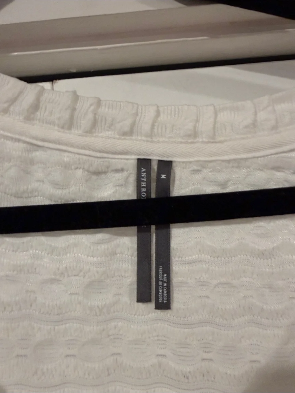Anthropologie white Textured Puff-Sleeve‎ Scoop Top medium